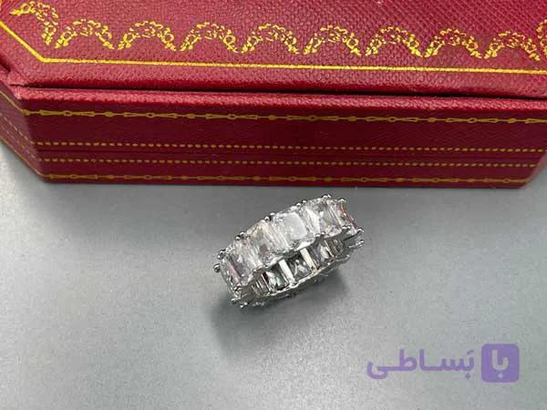 رینگ نقره ای نگین کاری — تصویر 1