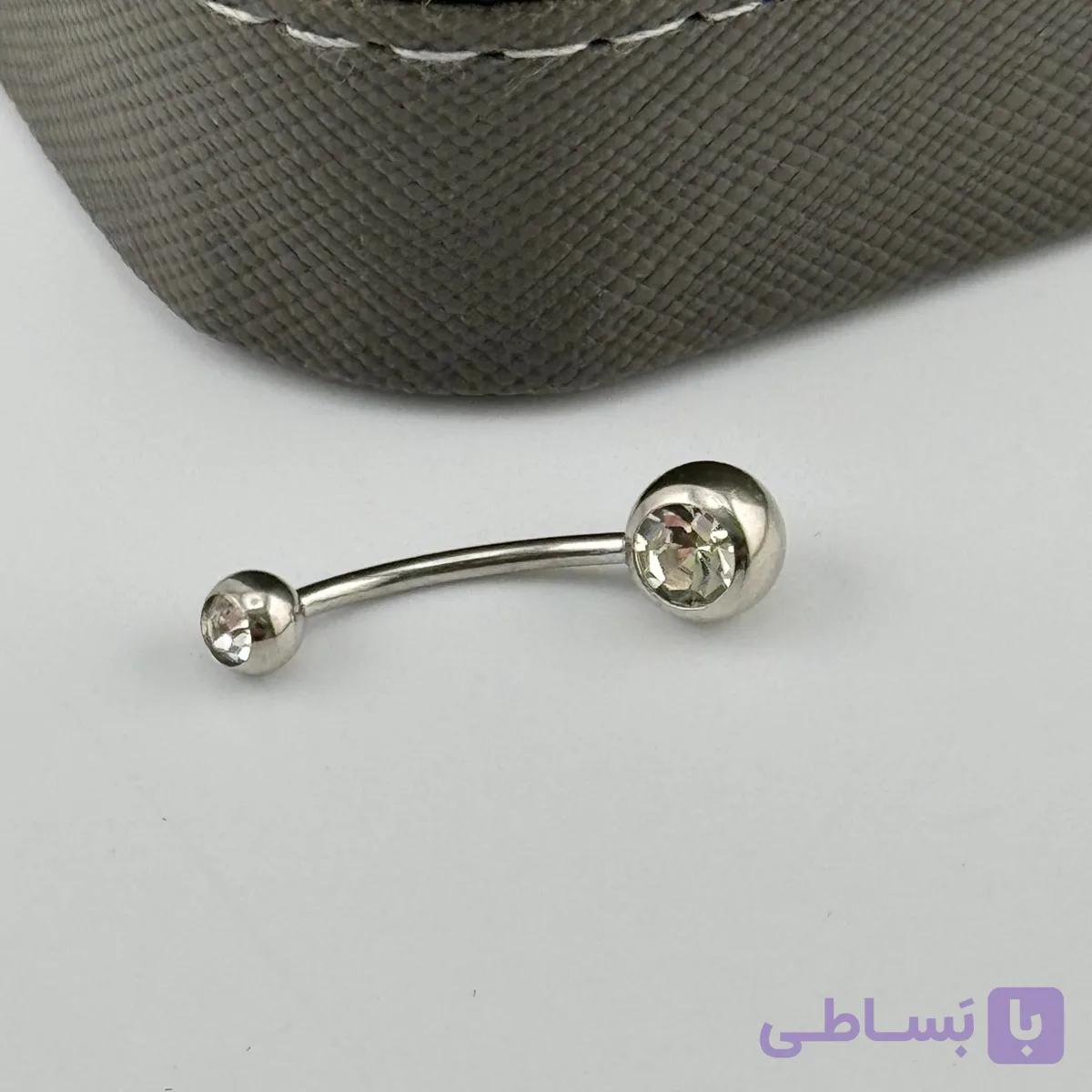 پیرسینگ ناف تیتانیوم دو سر نگین — تصویر 1