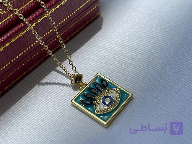 گردنبند مربع چشم نظر آبی — تصویر 1