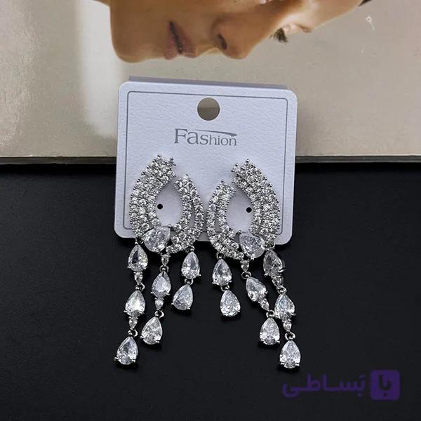 گوشواره اشکی آبشاری نگین تراش اشک — تصویر 1