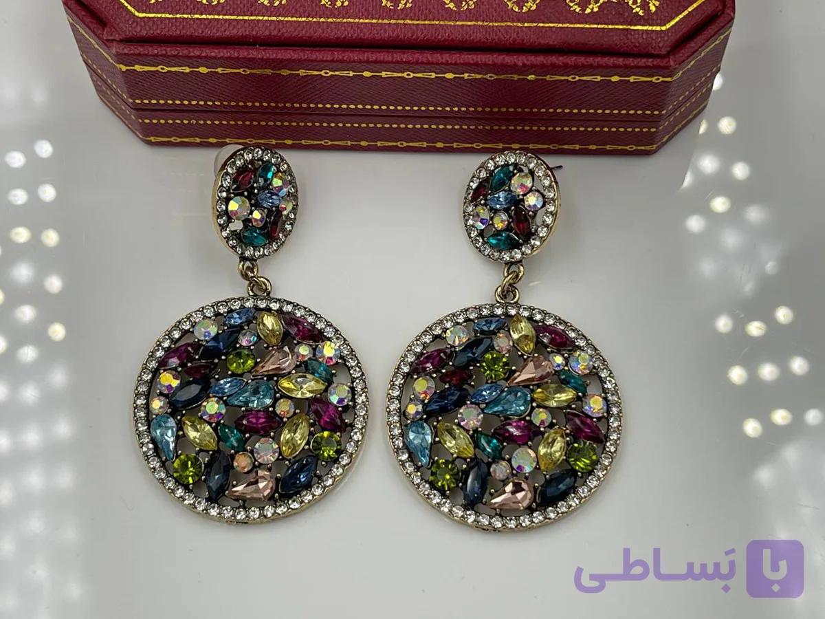 گوشواره گرد فول نگین — تصویر 1