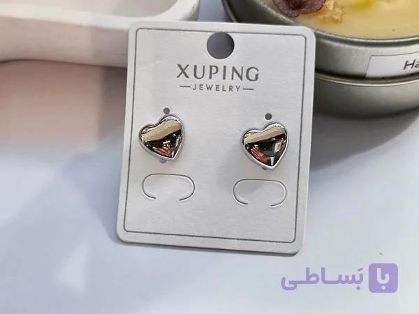 گوشواره طرح قلب نقره ای ژوپینگ — تصویر 1