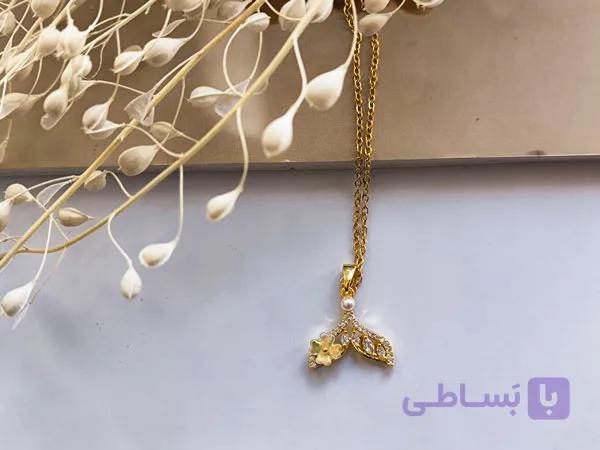 گردنبند دم وال و گل نگینی کد 10443 — تصویر 1