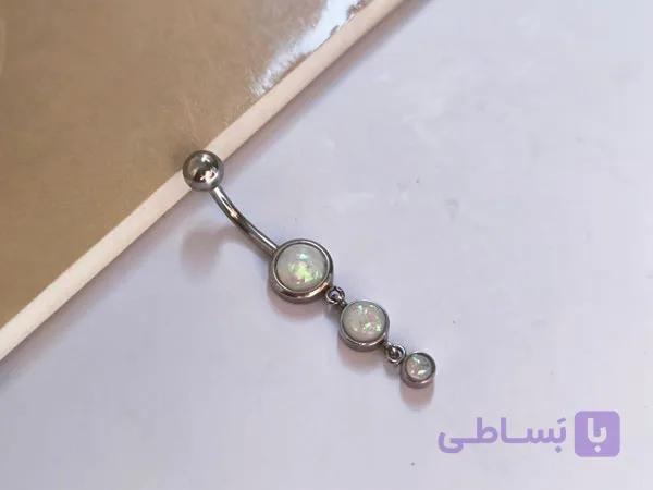 پیرسینگ ناف استیل سنگ اوپال — تصویر 1