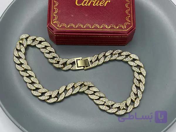 گردنبند فول نگین طلایی با قفل کتابی — تصویر 1