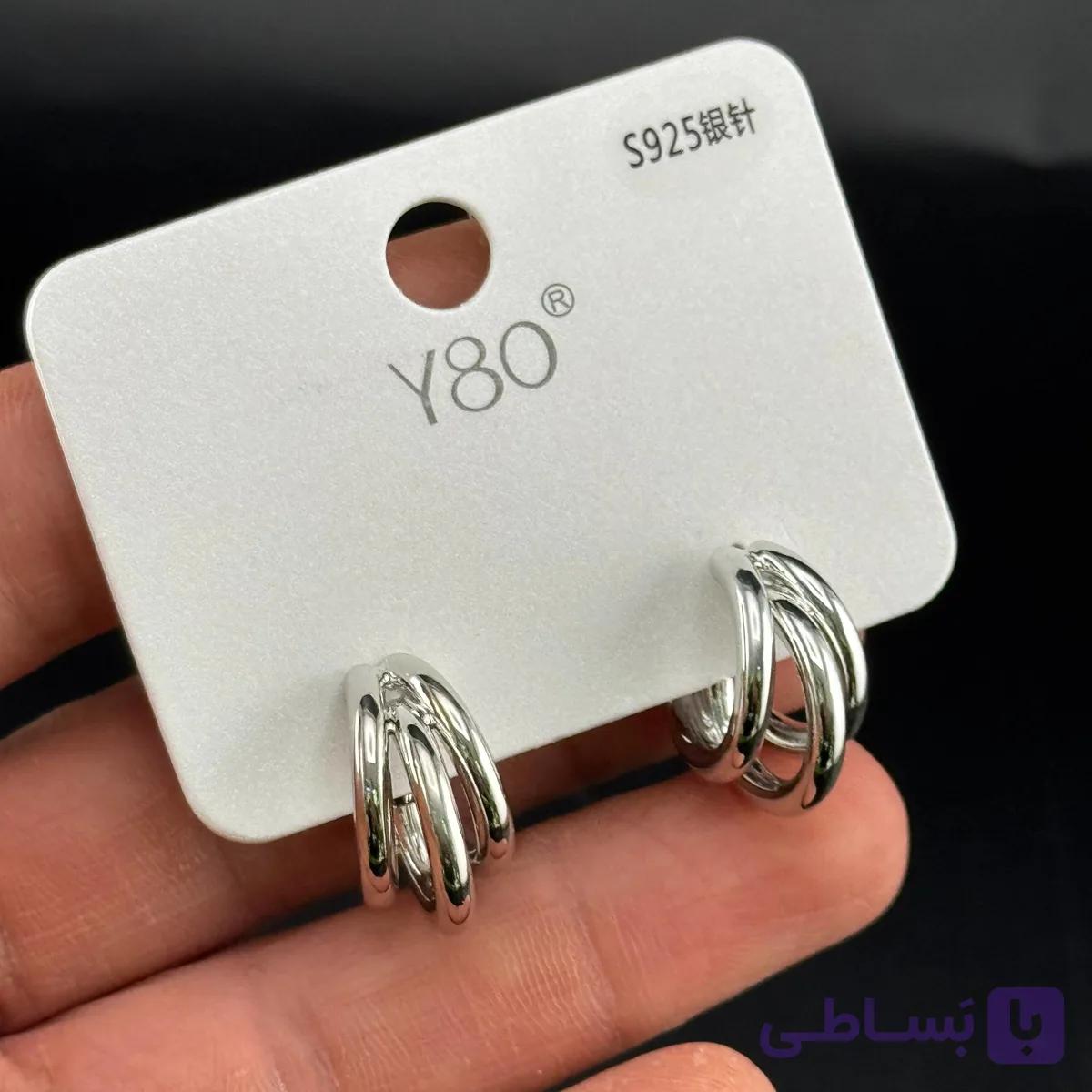 گوشواره حلقه‌ای چندلایه نقره‌ای — تصویر 1