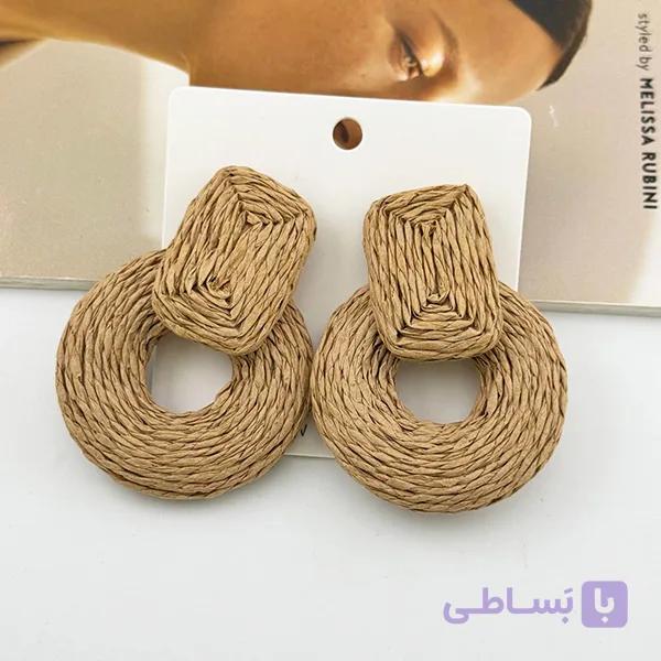 گوشواره حلقه‌ای کنفی قهوه‌ای — تصویر 1