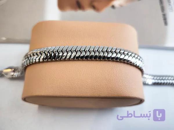 دستبند پوست ماری ژوپینگ نقره ای کد 10955 — تصویر 1