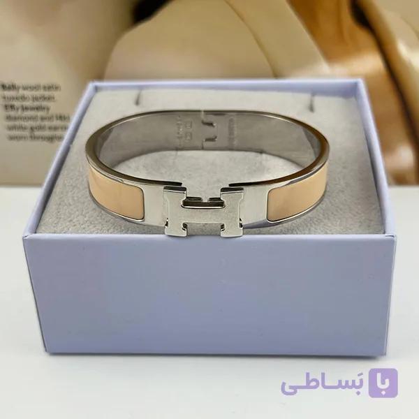 دستبند استیل هرمس کرم با H نقره‌ای — تصویر 1