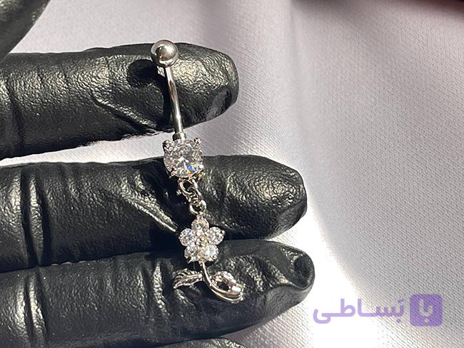 پیرسینگ ناف طرح شاخه گل استیل — تصویر 1
