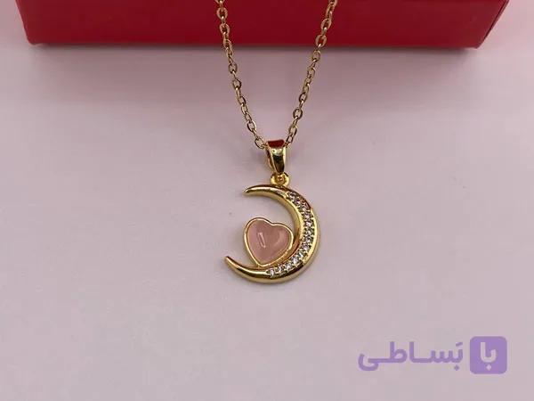 گردنبند شیک زنانه ماه و قلب پاستیلی — تصویر 1
