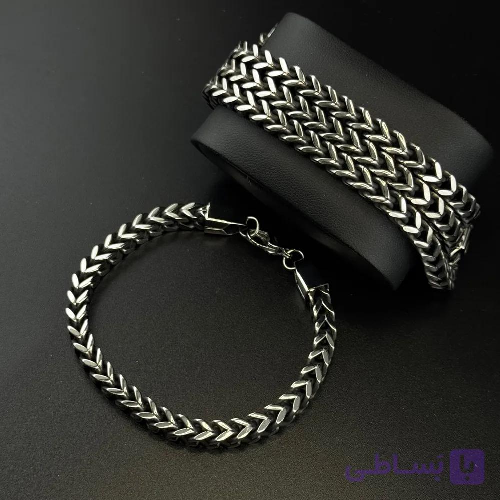 ست دستبند و گردنبند فرانکو سیاه قلم بافت — تصویر 1