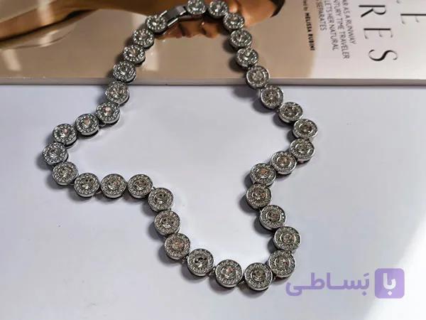 گردنبند فول نگین مردانه نقره ای — تصویر 1