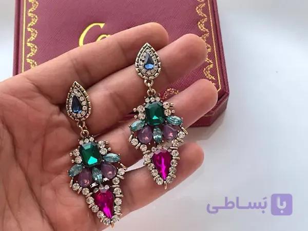 گوشواره کریستالی طرح گل — تصویر 1