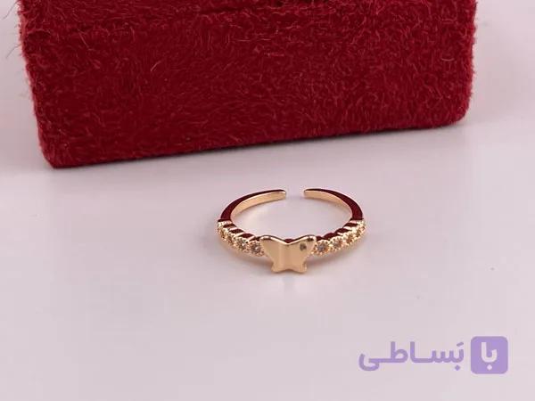 انگشتر ژوپینگ طلایی فری سایز طرح پروانه — تصویر 1