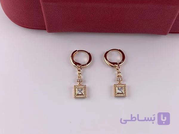 گوشواره حلقه ای ژوپینگ آویز مربعی نگینی — تصویر 1