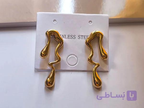گوشواره مینیمال زنانه طلایی استیل — تصویر 1
