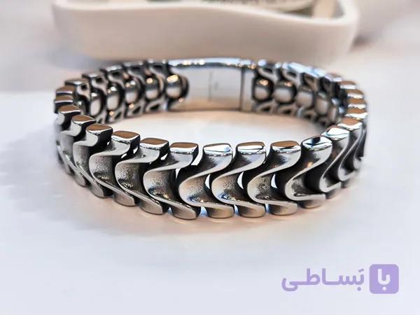 دستبند پوست ماری نقره ای استیل — تصویر 1