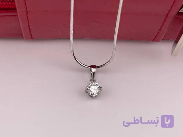 گردنبند شیک تک نگین نقره ای شیک و خاص — تصویر 1