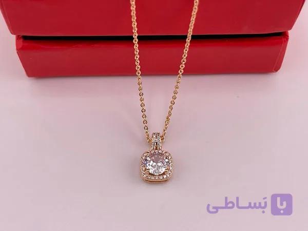 گردنبند ژوپینگ آویز مربعی تک نگین — تصویر 1
