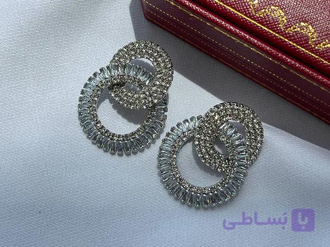 گوشواره طرح جواهر فول نگین کاری شده — تصویر 1