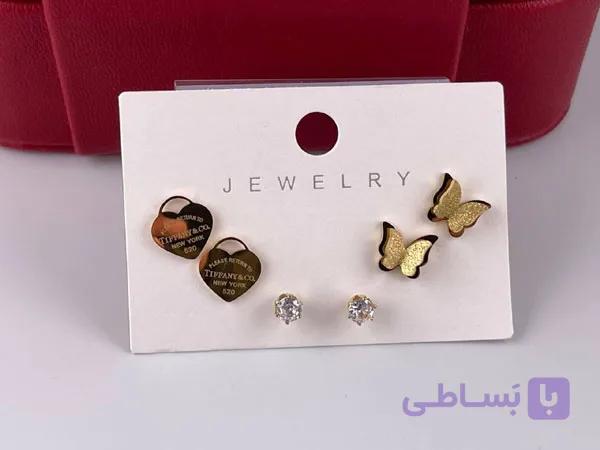 پک گوشواره قلب و پروانه ظریف میخی — تصویر 1