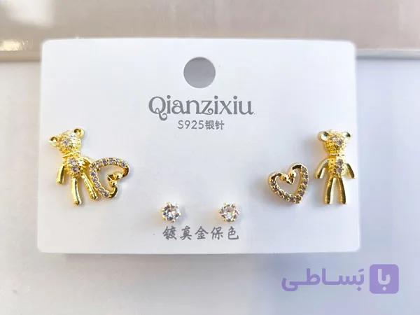 گوشواره پکی فانتزی طلایی استیل کد 10785 — تصویر 1