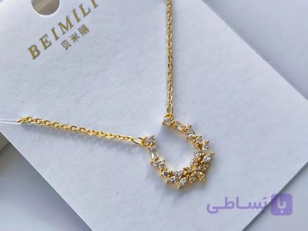 گردنبند گل نگینی طلایی کد 10425 — تصویر 1