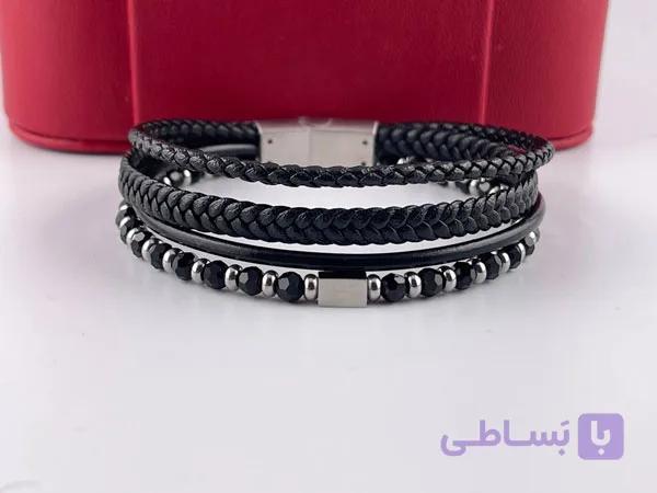 دستبند دولاین چرم مردانه با طرح کارتیر — تصویر 1