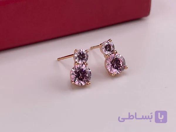 گوشواره ژوپینگ نگین صورتی خاص — تصویر 1