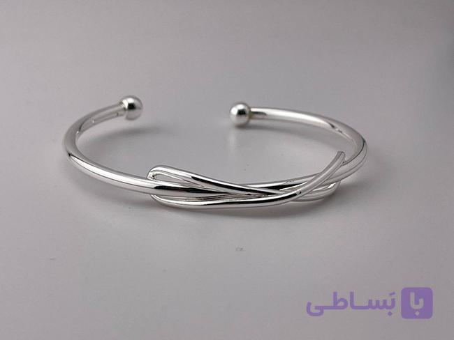 دستبند بنگل طرح مینیمال نقره ای — تصویر 1