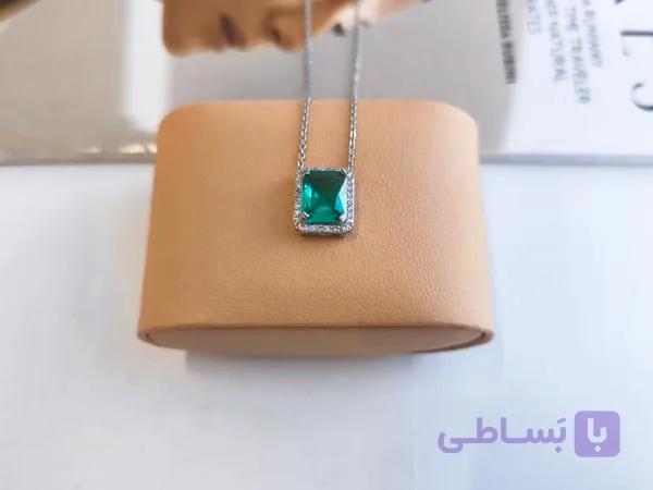گردنبند نگین فیروزه ای استیل کد 11016 — تصویر 1