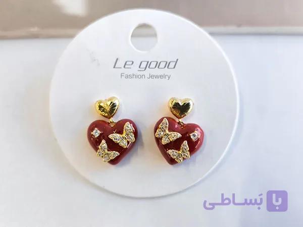 گوشواره قلب قرمز میناکاری کد 10793 — تصویر 1