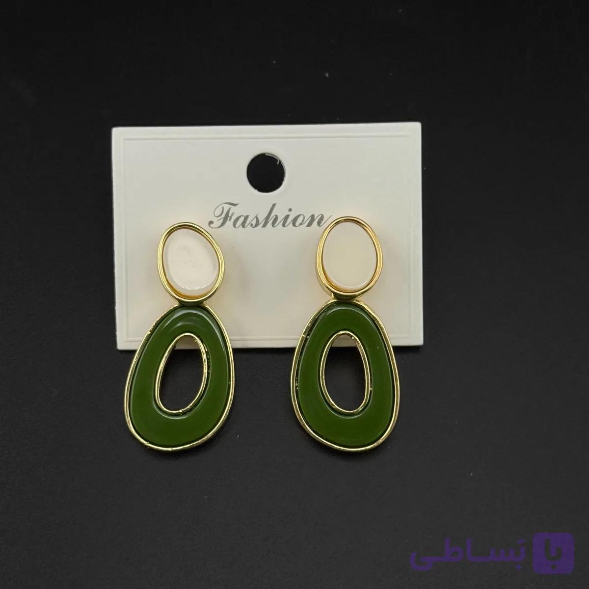 گوشواره هندسی سبز زیتونی — تصویر 1