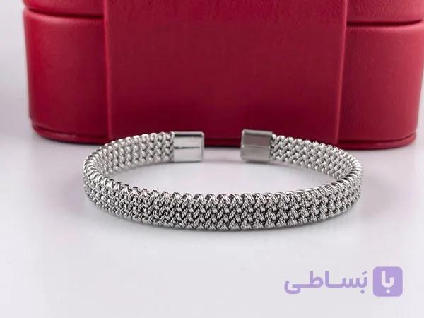 دستبند طرح بافت و استیل مردانه — تصویر 1