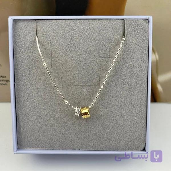 گردنبند مهره‌ای نقره‌ای و طلایی — تصویر 1