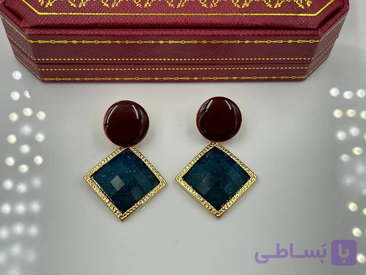 گوشواره با سنگ مشکی و سبز شاین — تصویر 1