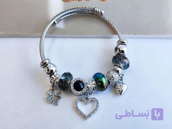 دستبند قلب دور نگین پاندورا دخترانه کد 10652 — تصویر 1