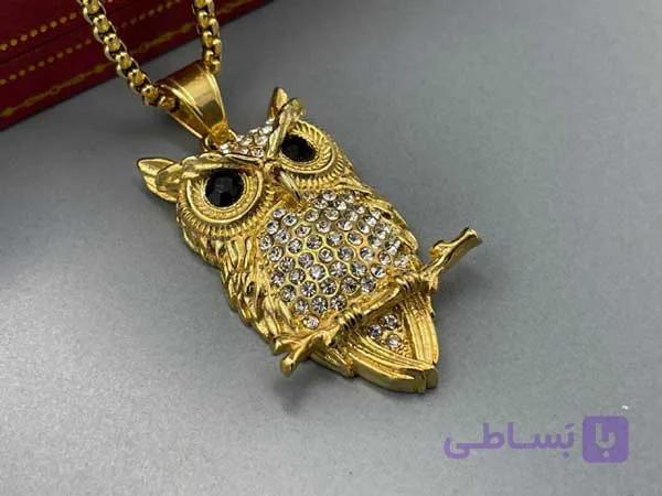 گردنبند طرح جغد نگین کاری شده — تصویر 1