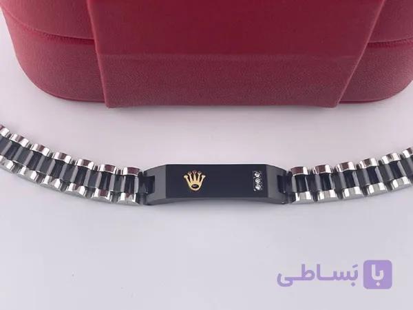 دستبند مشکی نقره ای مردانه رولکس — تصویر 1