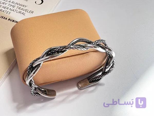 بنگل مردانه سیاه قلم استیل — تصویر 1