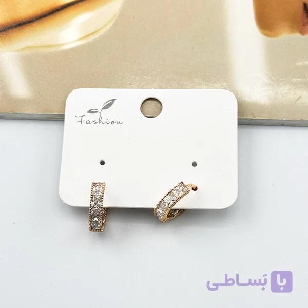 گوشواره حلقه‌ای ژوپینگ مستطیلی نگین‌دار طلایی — تصویر 1