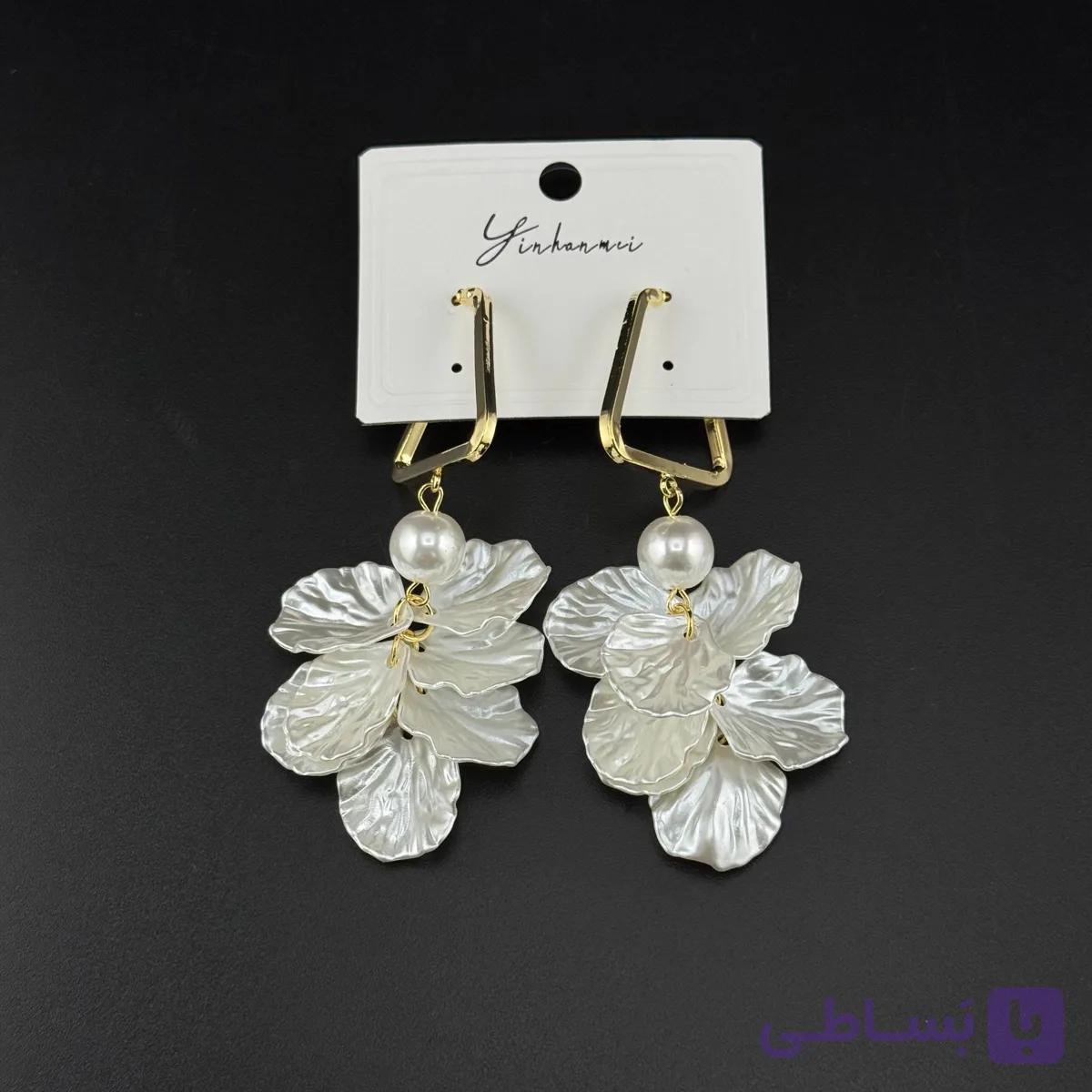 گوشواره آویز طرح گلبرگ و مروارید — تصویر 1