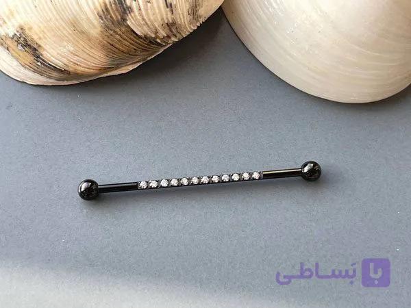 پیرسینگ محوری مشکی نگین دار — تصویر 1