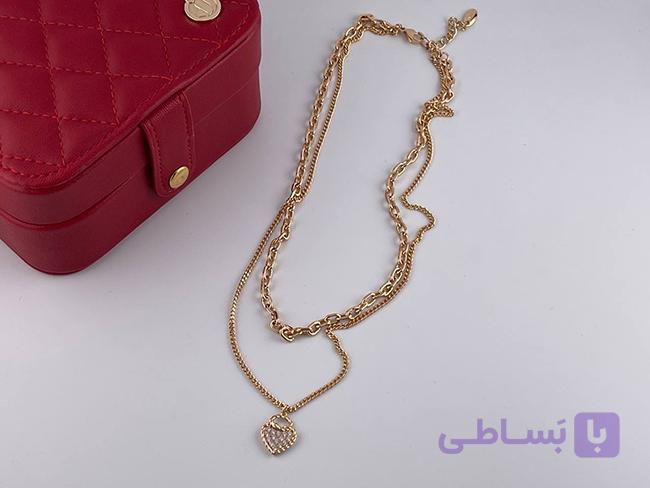گردنبند دو لاین نگین کاری شده قلبی — تصویر 1