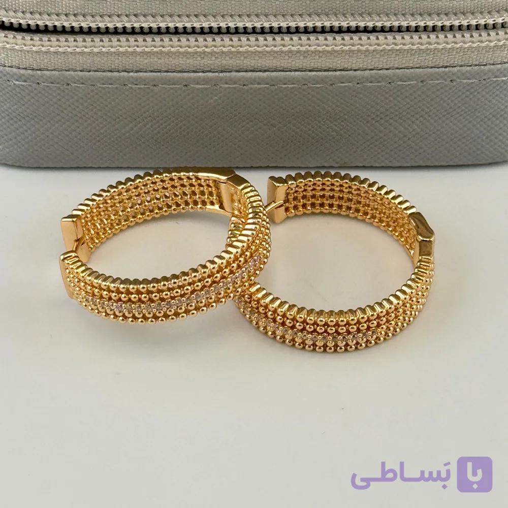 گوشواره حلقه‌ای ژوپینگ طرح بافت با ردیف نگین — تصویر 1