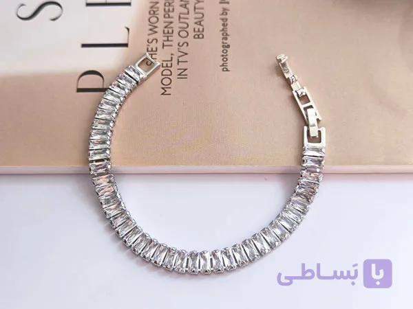 دستبند تنیسی استیل نگین نقره ای — تصویر 1