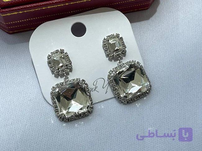 گوشواره کریستالی مربع — تصویر 1