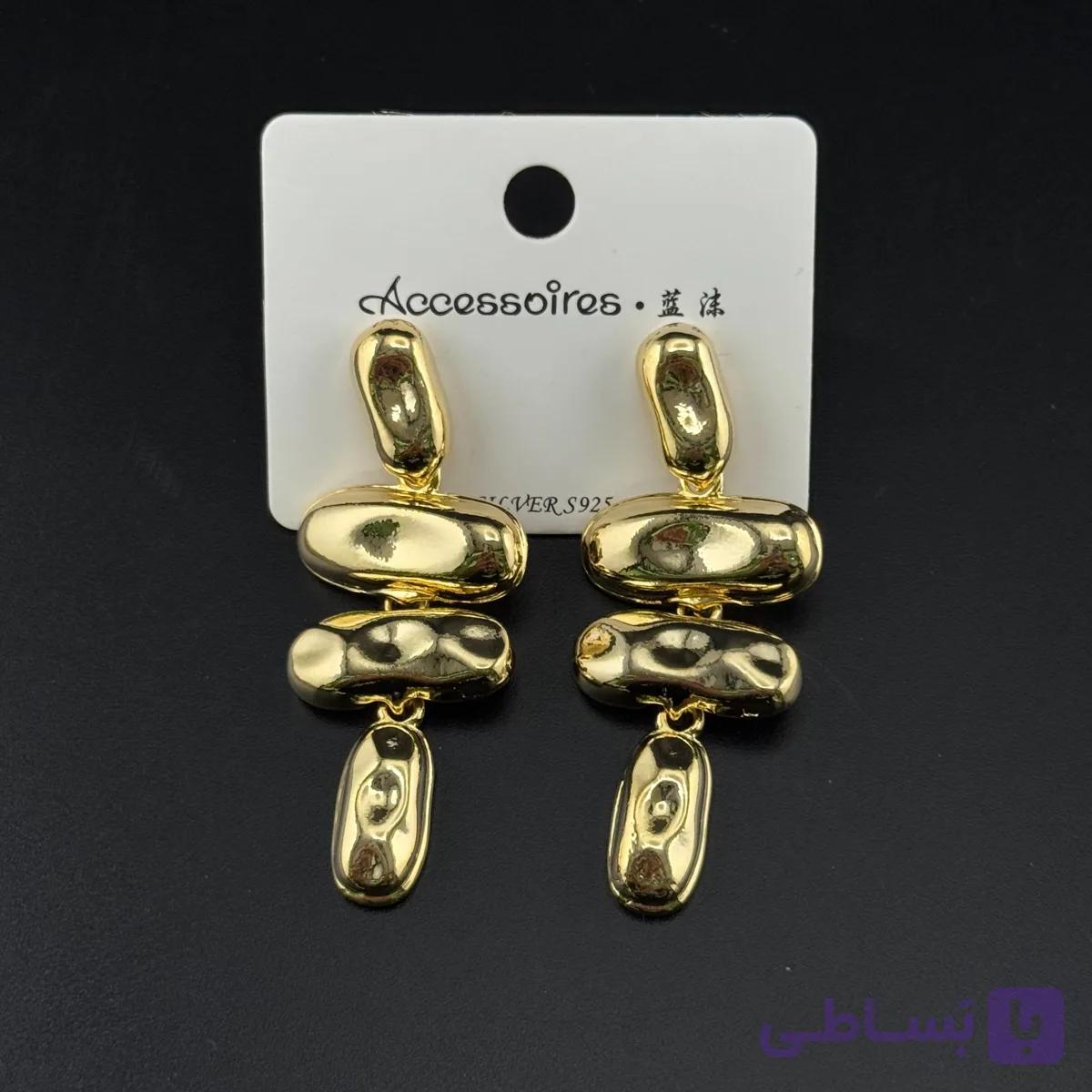 گوشواره آویزی طلایی مدل سنگ‌ ریزه — تصویر 1