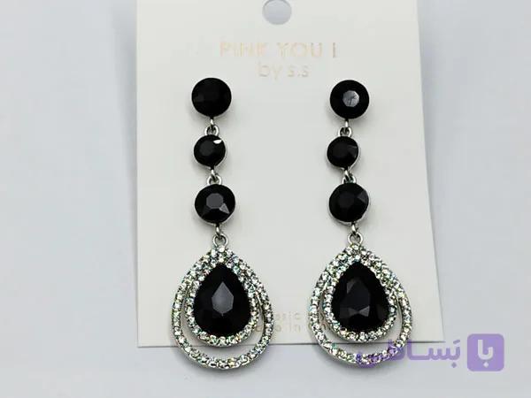 گوشواره طرح اشکی با نگین های مشکی — تصویر 1